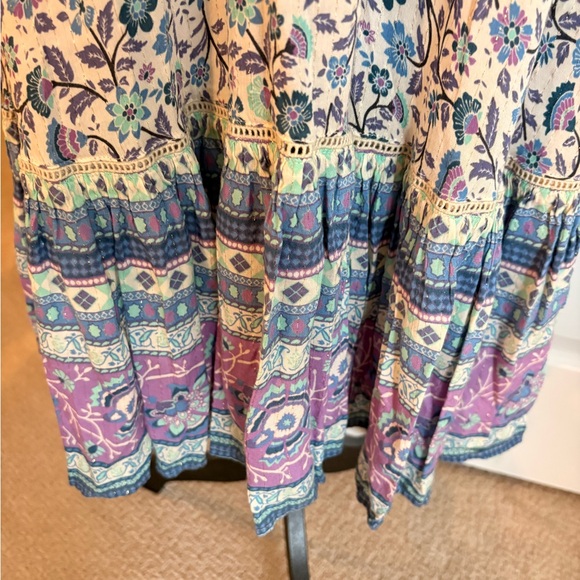 Spell Floral Midi Dress in Cream, Blue, Teal and Purple Small EC - Picture 5 of 10